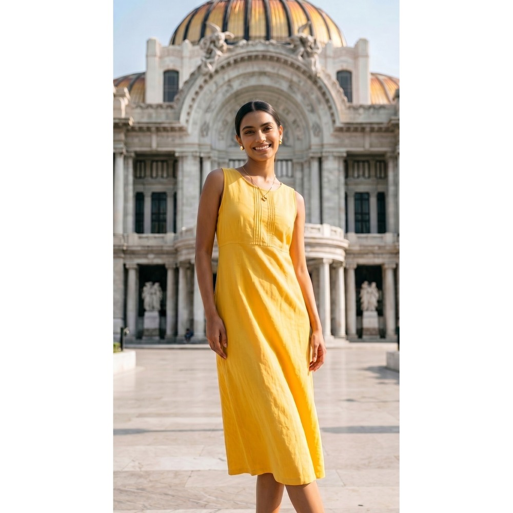 MHM Melissa Harper Yellow Maxi Sheath Sleeveless Zip Back  XL VTG